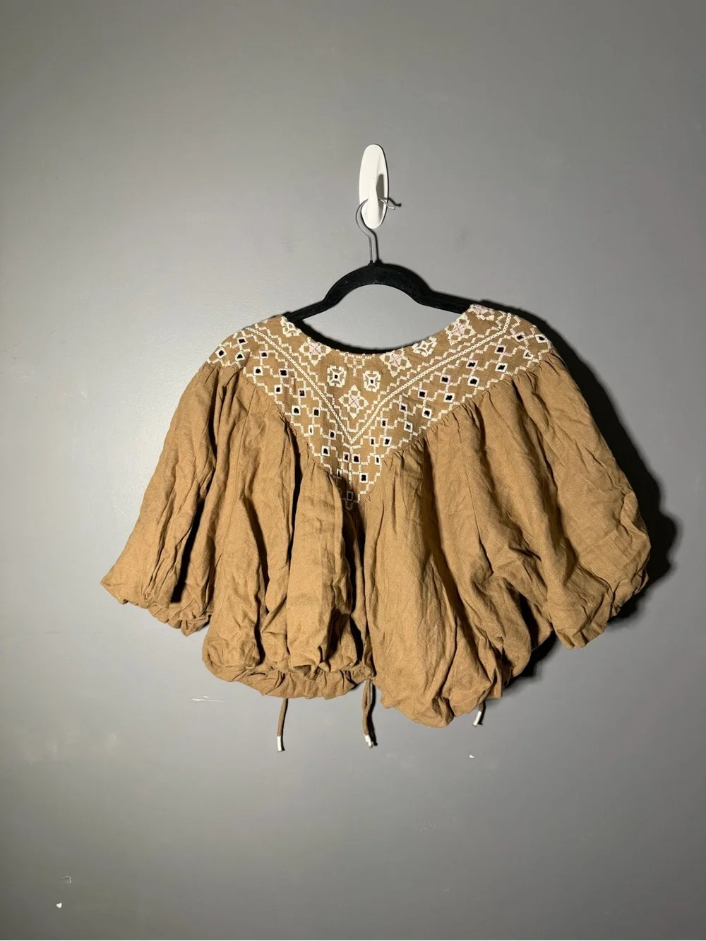 Free People Joni Embroidered Puff Sleeve Top Size XL